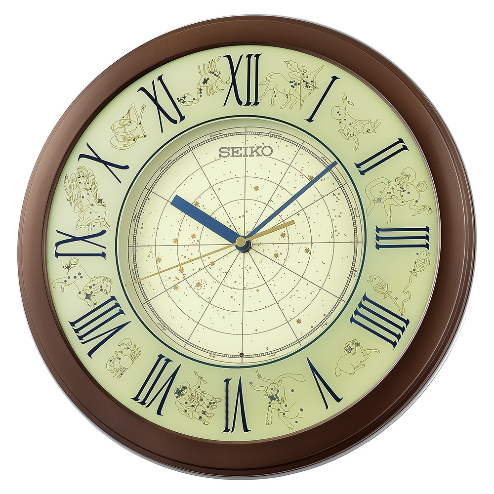 SEIKO 精工 十二星座 兩段式自動燈光 指針式掛鐘 QHA013B, , large