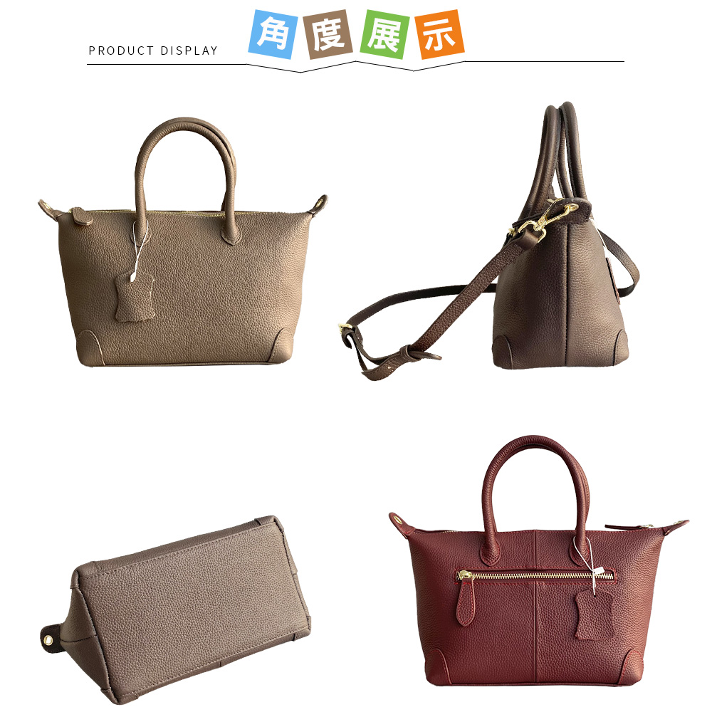 SPRING-時尚經典真皮頭層牛皮荔枝紋肩背包 牛皮通勤手提包-多色(4-32034-00), 黑色, large