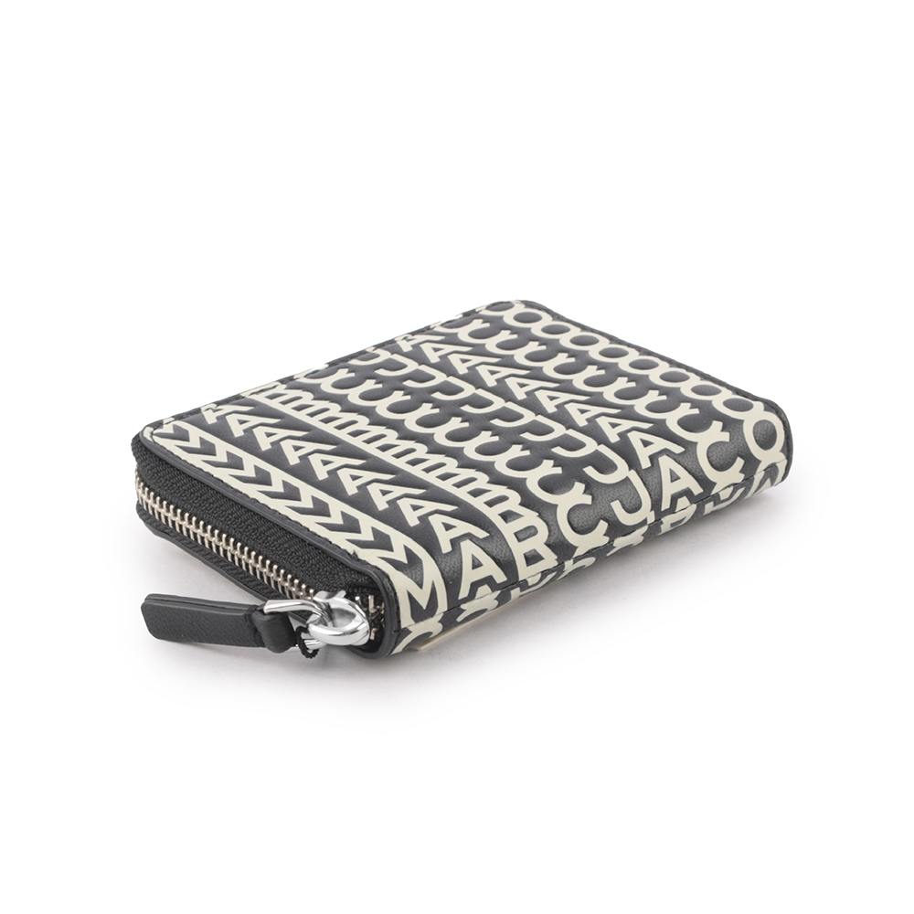 MARC JACOBS THE MONOGRAM 小羊皮滿版ㄇ形拉鍊卡夾/零錢包/黑色/白色, , large