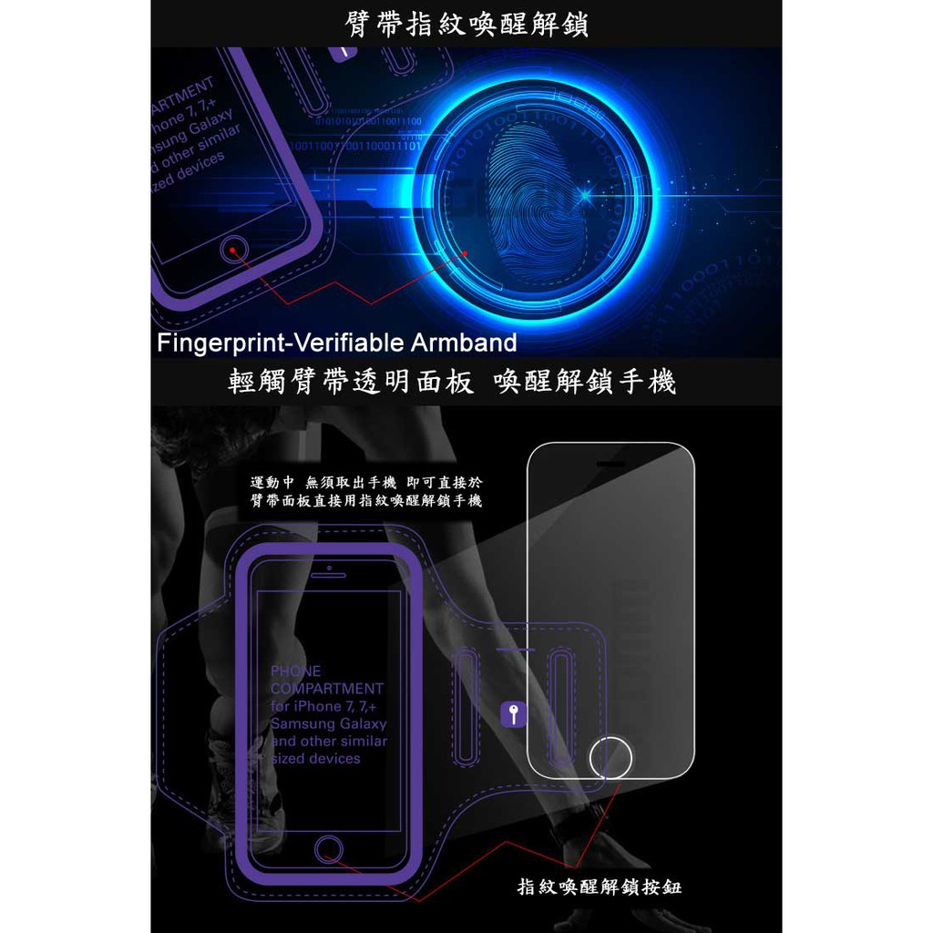 GCOMM SPORT 指紋辨識 萊卡透氣親膚 iphone 13 mini /8/7/6  運動臂帶保護套 運動黑, , large