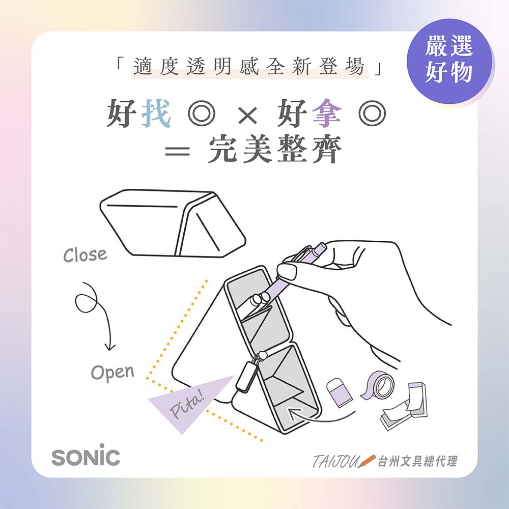 【龍品文創】日本SONIC FD-2286 輕巧三角筆袋-B清透藍, , large