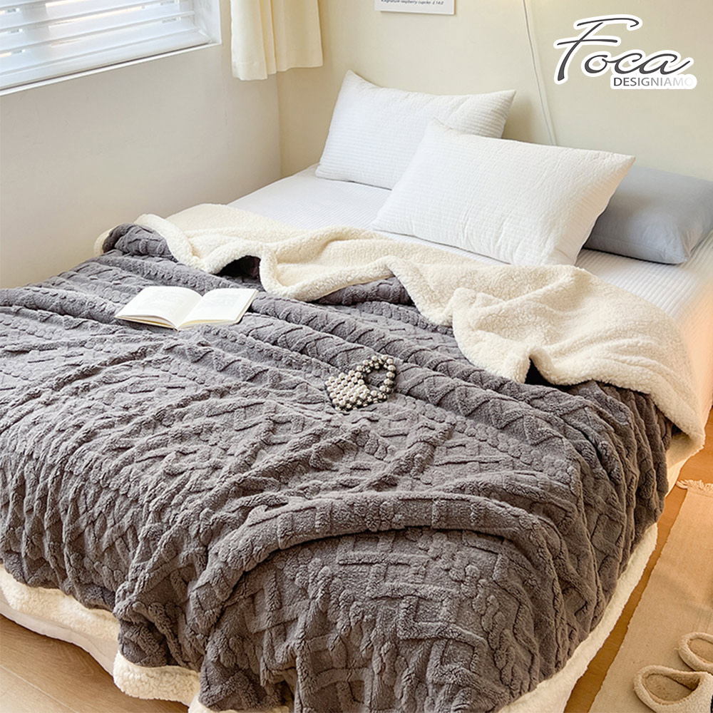 [LY SHIN BEDDING] FOCA Streamer Gray | Three-dimensional woven jacquard warm wool sherpa double-sided blanket (150X200cm), , large