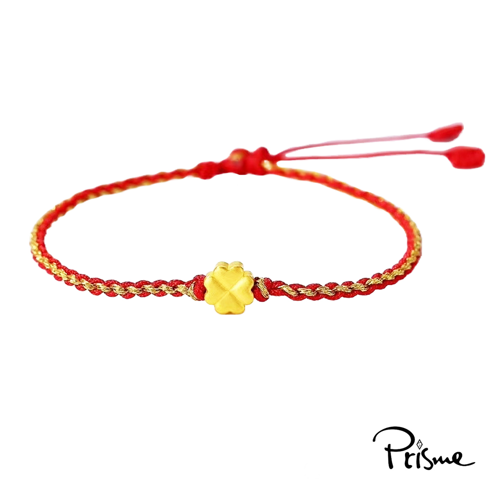 【Prisme Gold】黃金手鍊 Fortune 幸運草 紅色編織手鍊, , large