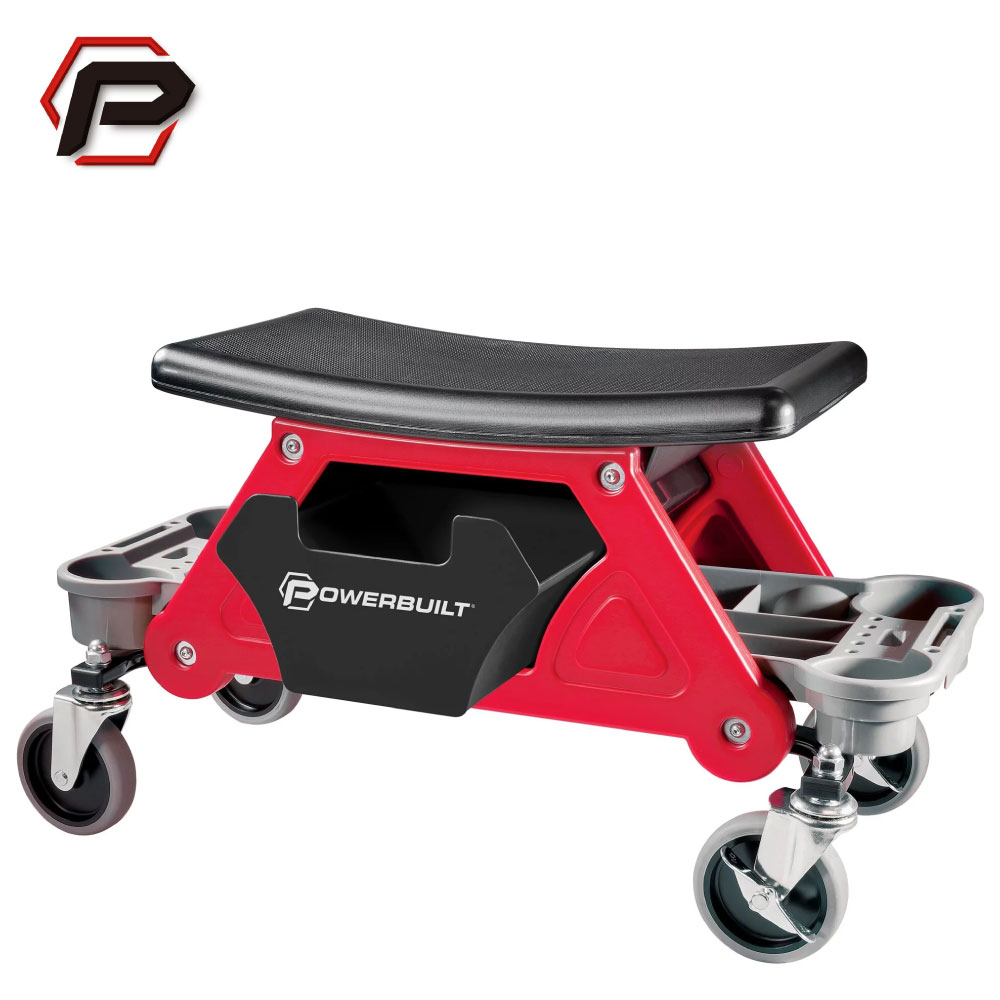 [寶力優 Powerbuilt] 專業移動汽修工作椅 汽車美容椅 工具收納椅 台灣製造修車椅/240036