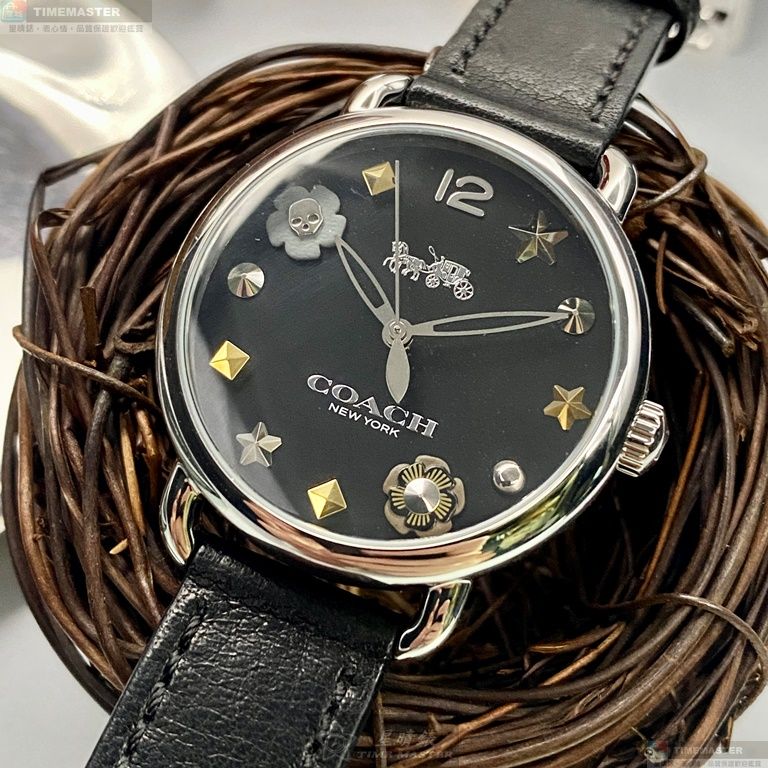 [星晴錶業]COACH手錶,36mm,CH00115黑色錶面銀錶殼深黑色真皮皮革錶帶款, , large