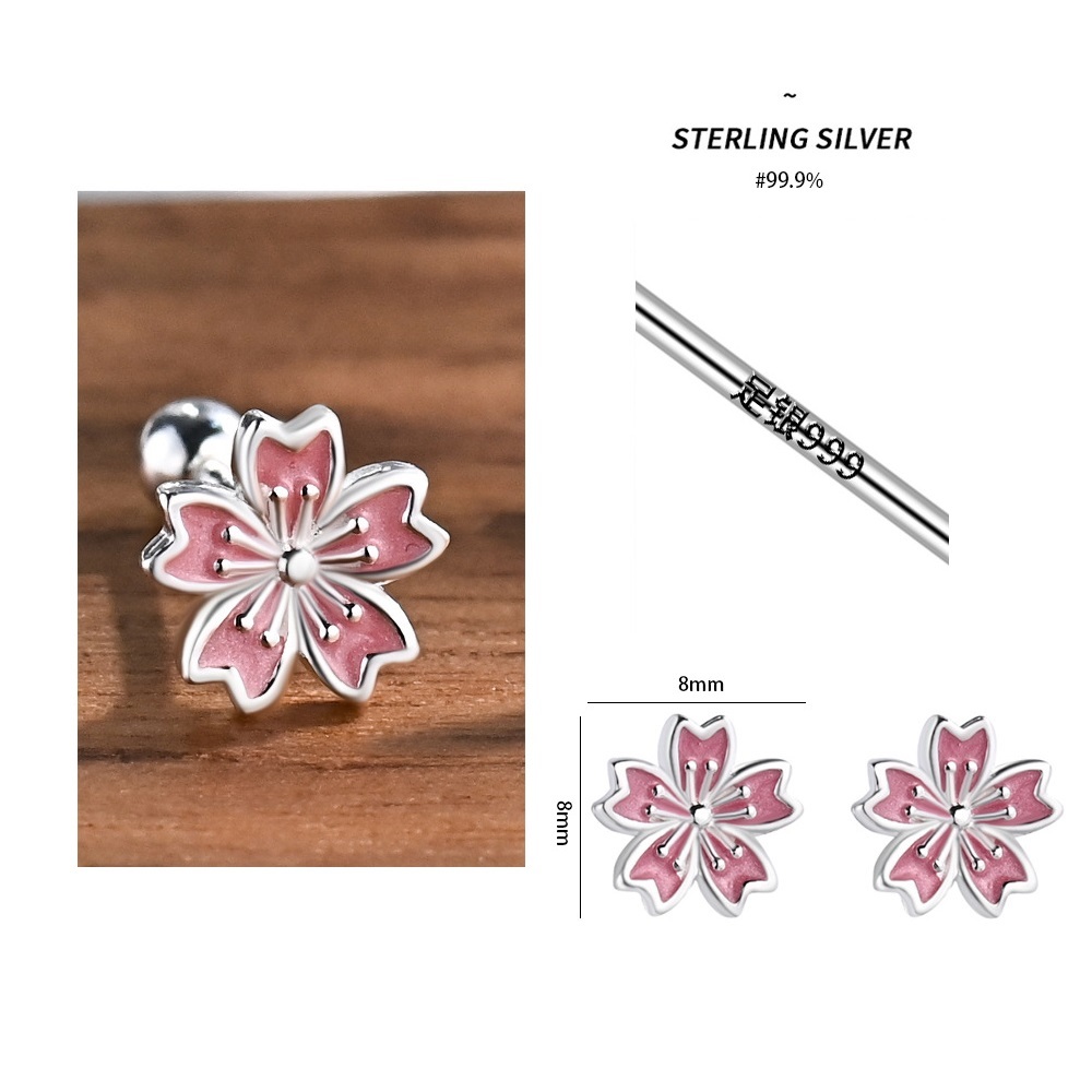 S999純銀琺瑯花五片轉珠耳環  -附馬卡收納盒 , , large