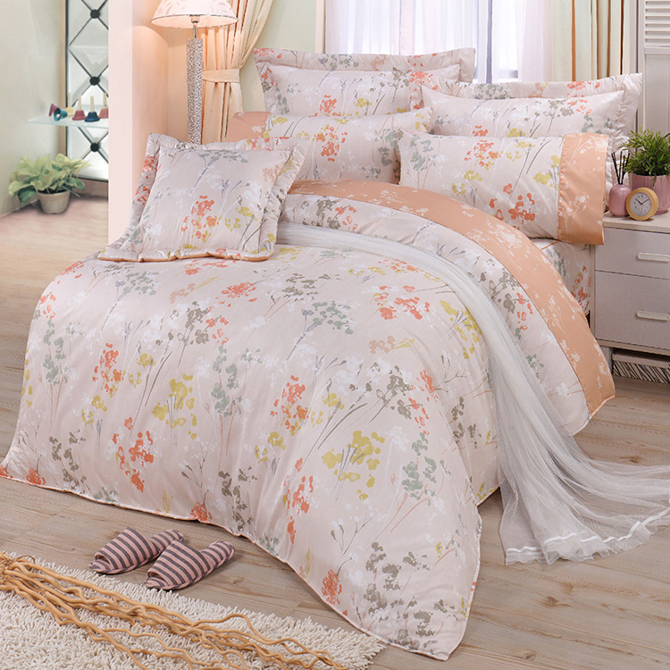 【多利寶寢具】FITNESS 精梳棉雙人七件式床罩組-范妮絲-粉桔, , large