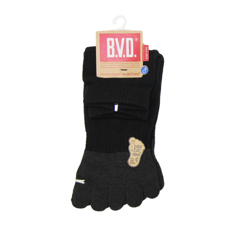 BVD男女適用1/2竹炭五趾襪, 黑色, large
