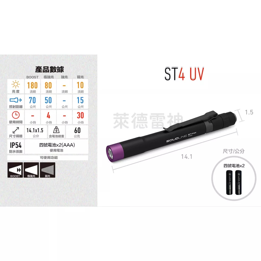 【德國Ledlenser】副品牌 SOLIDLINE ST4 UV 航空鋁合金紫外線手電筒, , large