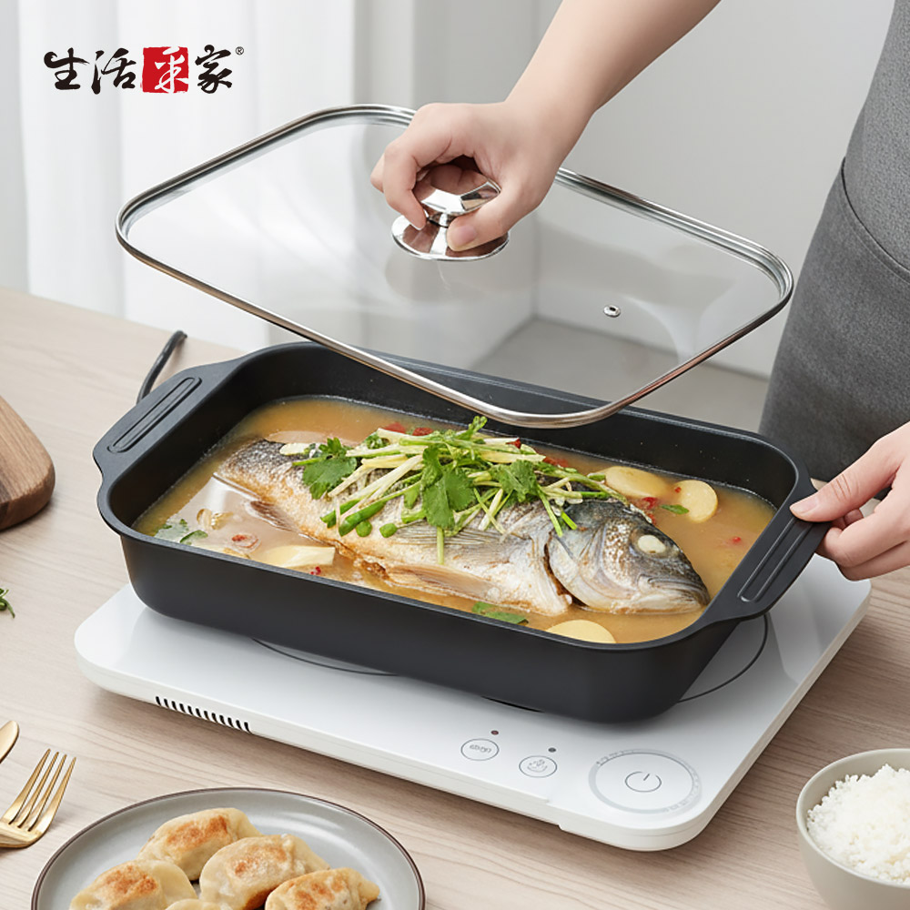 SHCJ 不沾附蓋加高魚鍋【40cm】烤魚湯鍋 電磁爐款 IH爐鍋具 不沾鍋湯鍋 方型湯鍋 牛排煎鍋, , large