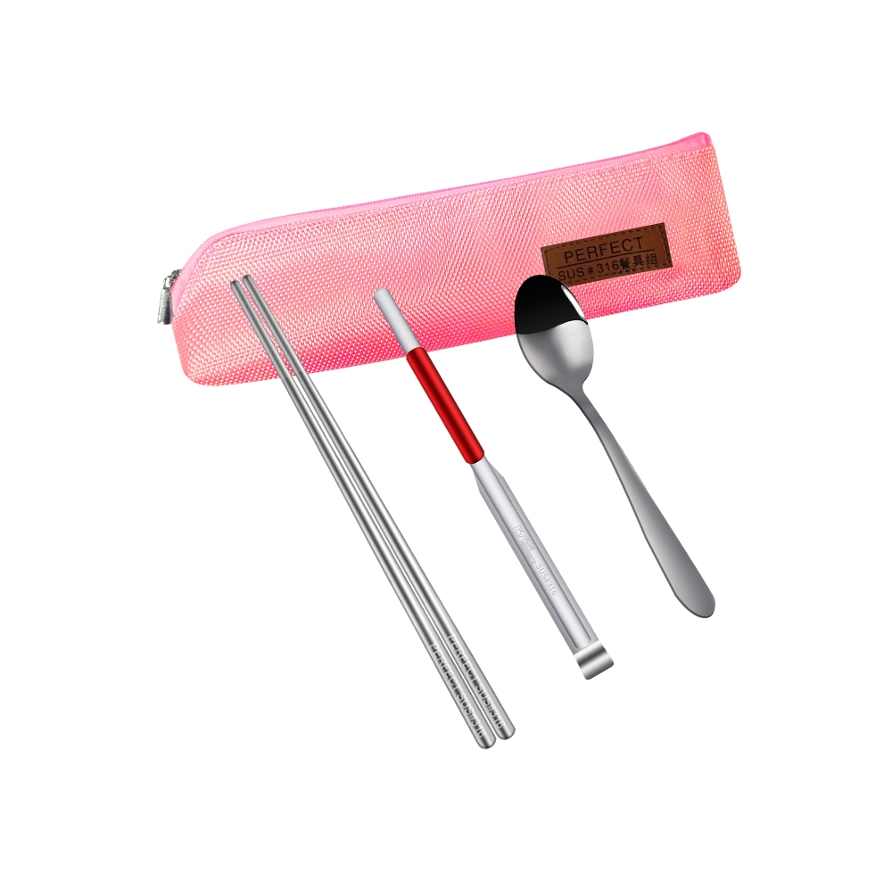 PERFECT 理想牌 極緻316不鏽鋼隨身餐具組 晶鑽316 餐具萬用組粉紅-Leidea樂德兒