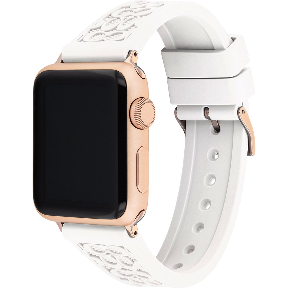 COACH Apple Watch 錶帶 38/40mm 適用 矽膠錶帶 白色x玫瑰金(不含手錶), , large