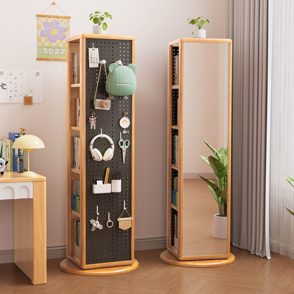 【AOTTO】360度可旋轉實木收納全身鏡(WD-037), , large