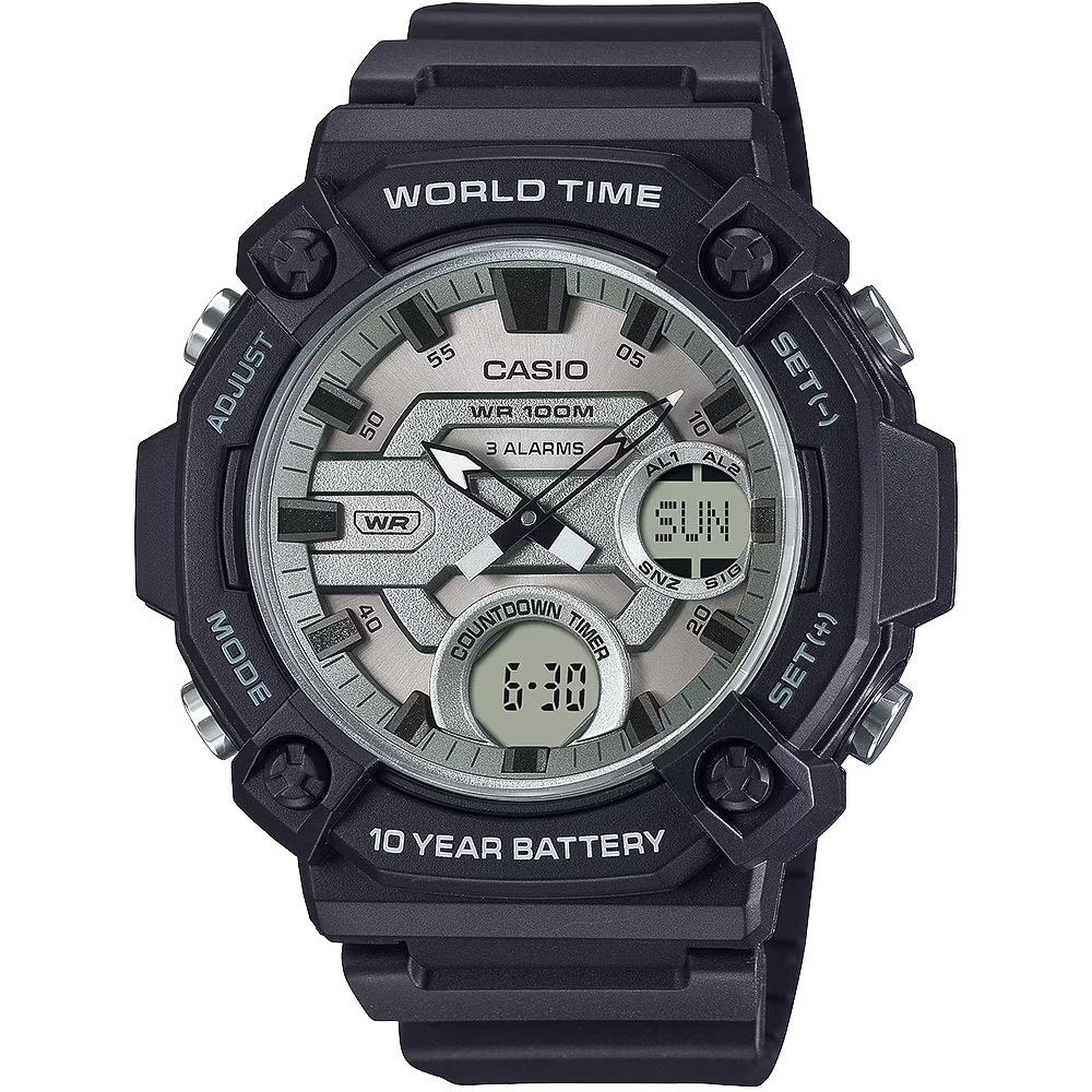 CASIO 卡西歐 10年電力 冒險精神 計時雙顯錶 手錶-黑x白 AEQ-120W-7AV, , large