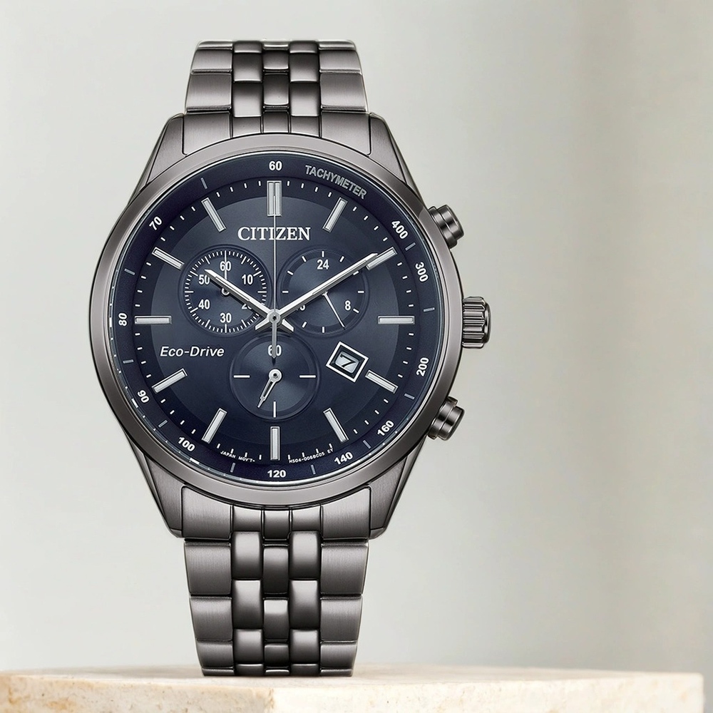 CITIZEN 星辰 亞洲限定款 海軍藍 光動能三眼計時手錶 送禮-42mm AT2577-57L, , large