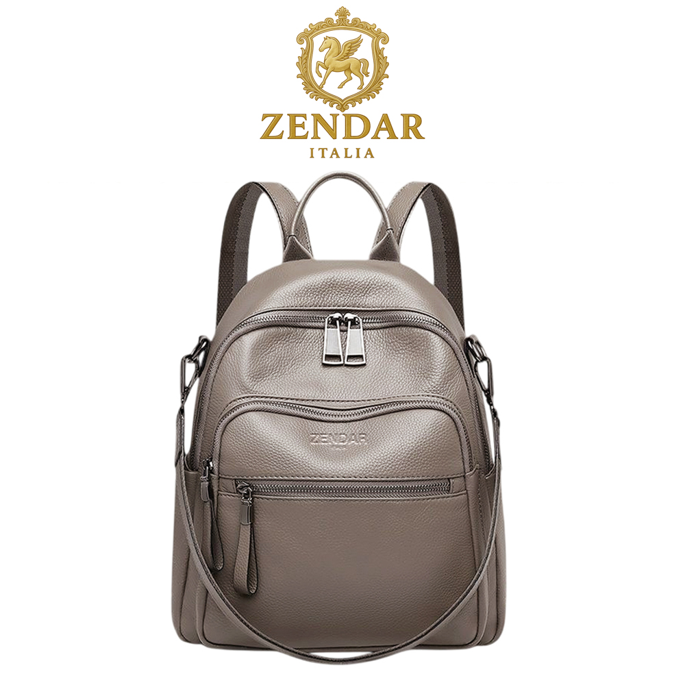 【ZENDAR】台灣總代理 限量1折 頂級超柔軟小牛皮後背包 佩樂系列 全新專櫃展示品(大象灰), , large