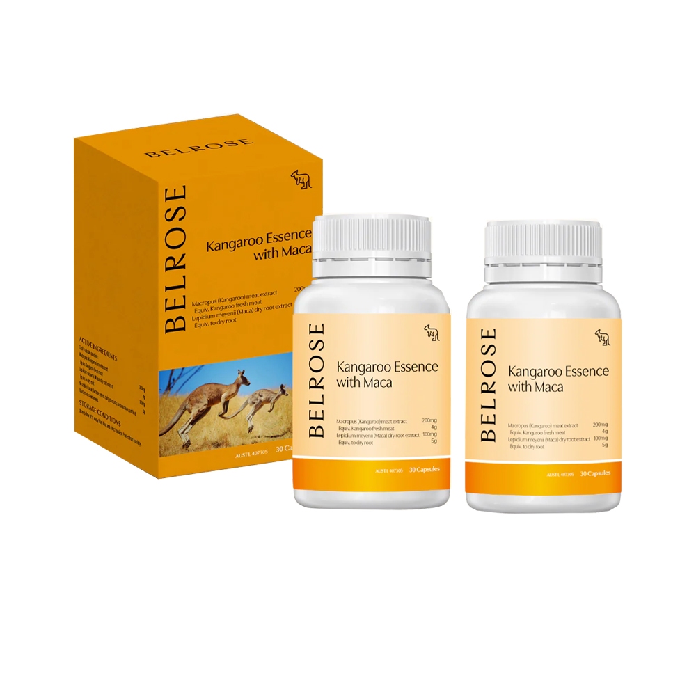 【澳洲澳倍美Belrose-即期品】頂級袋鼠精+ 馬卡膠囊-2026年5月31日到期(2入組  30顆/瓶), , large