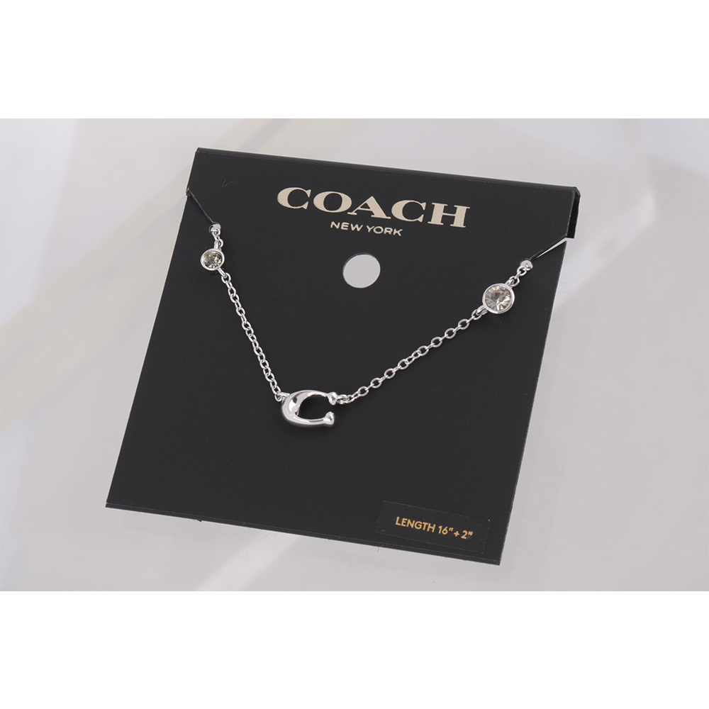 COACH C Logo 及玻璃水鑽項鍊/銀色/黑色, , large