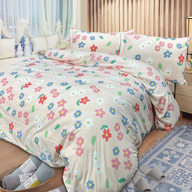 INDIAN_雪紡棉單人床包被套組-窗櫺格紋