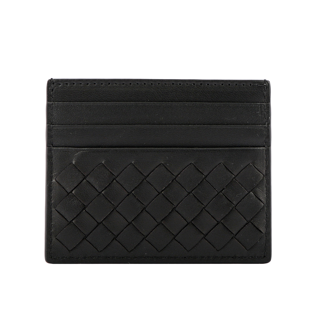BOTTEGA VENETA Intrecciato 小羊皮編織拉鍊卡包/零錢包/黑色, , large