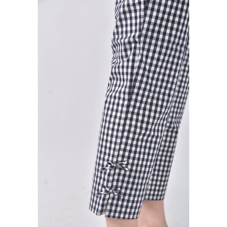 (XL) couture brooch高腰質感格紋藍色長褲二手衣, , large