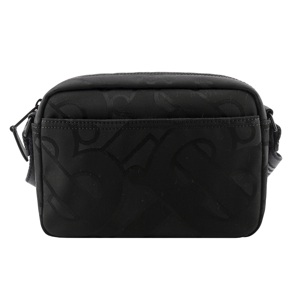 BURBERRY Monogram 標誌緹花帆布拉鍊口袋斜背包/黑色, , large