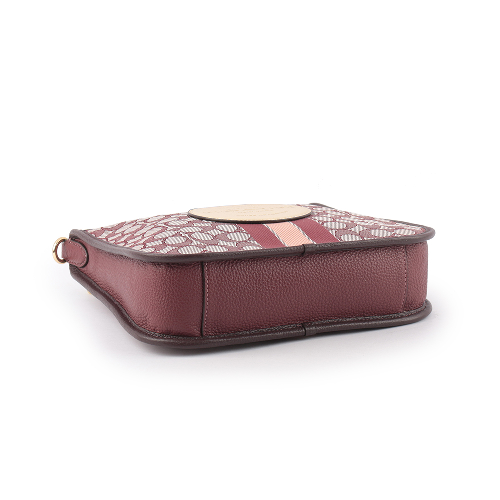 COACH Dempsey 緹花拼皮革條紋斜背包/酒紅色, , large