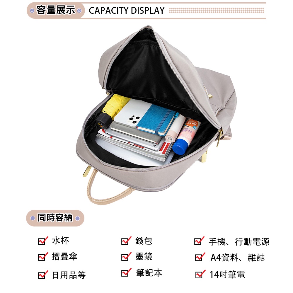 SPRNG-尼龍後背包14吋電腦後背包輕旅行後背包商務通勤後背包-多色, , large