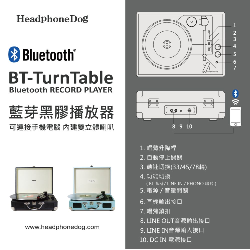 第二代黑膠唱盤唱片播放器(連接手機電腦) 經典黑, , large