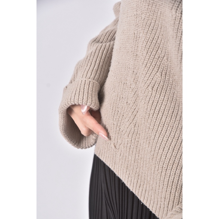 (F) 質感連帽杏色毛衣二手衣, , large