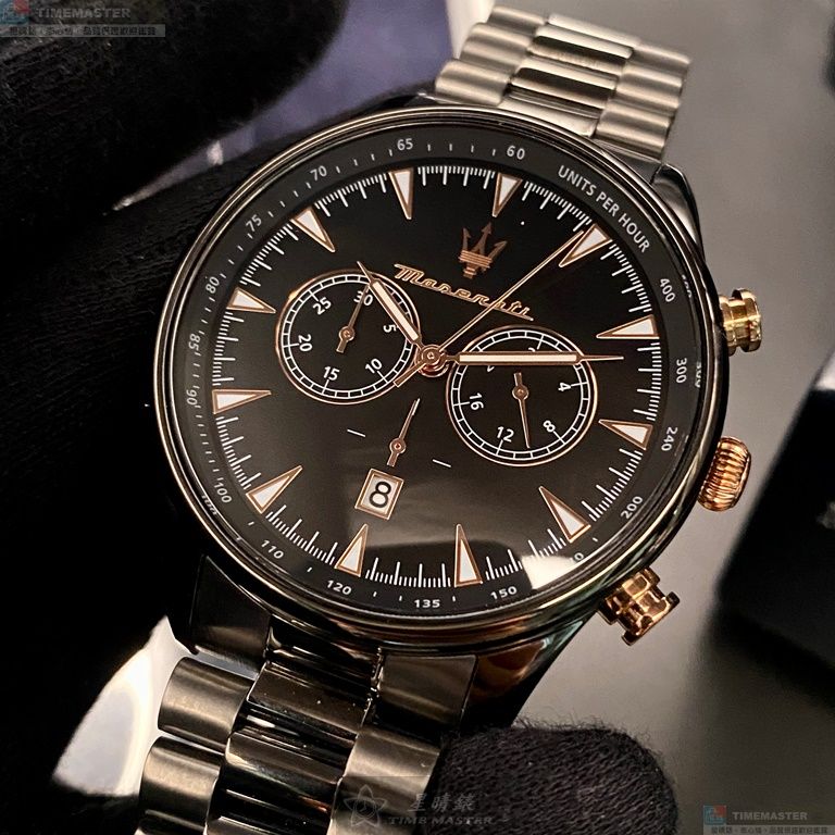 [星晴錶業]MASERATI手錶,46mm,R8873646001黑色錶面黑錶殼深黑色精鋼錶帶款, , large