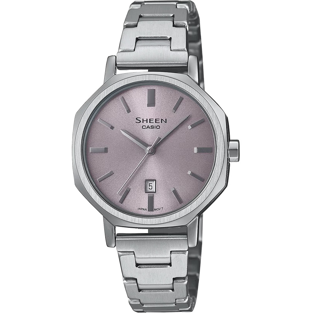 CASIO 卡西歐 SHEEN 文青風格 八角形鍊帶女錶-紫 SHE-4554D-8A, , large
