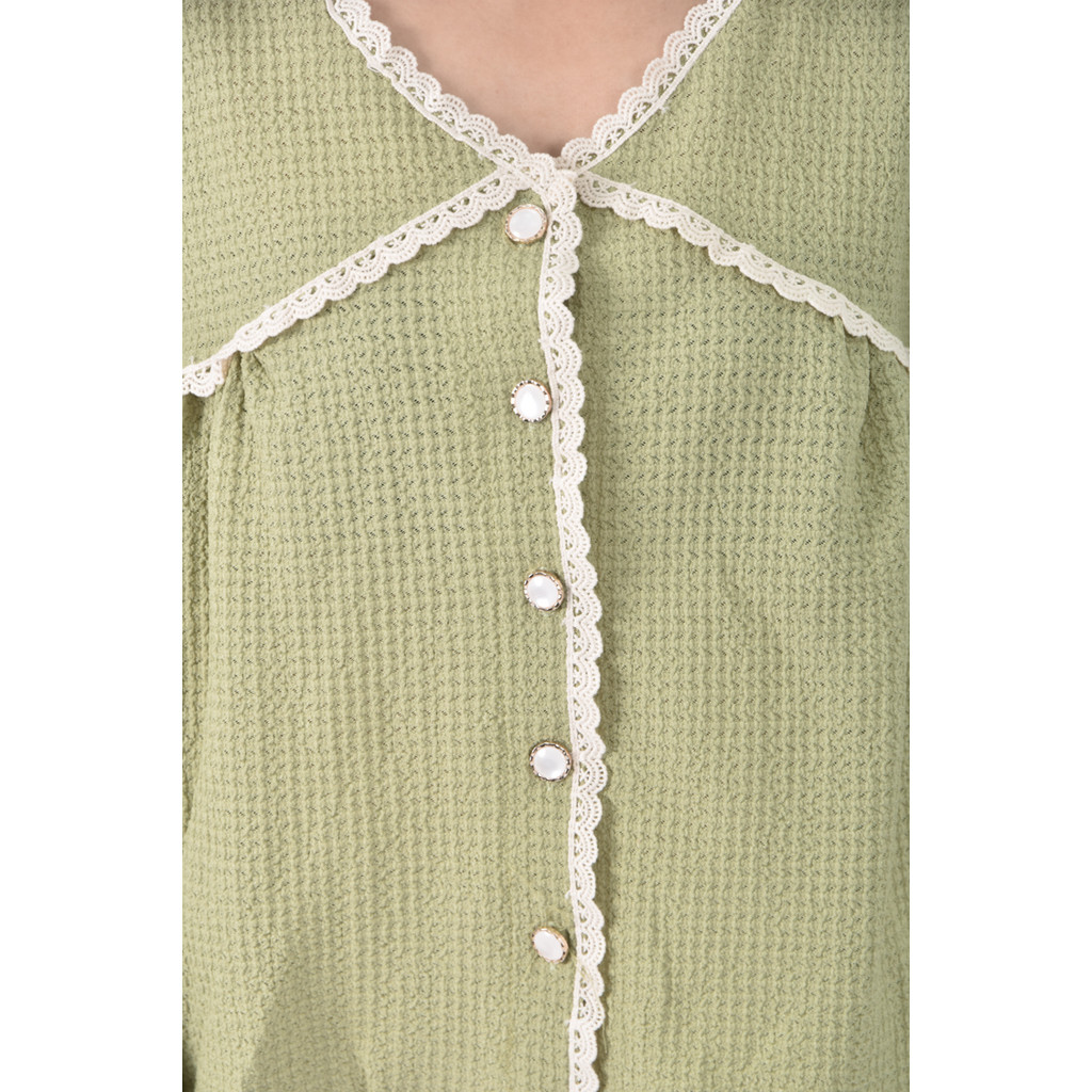 (S) miss 向日葵質感圓領綠色長袖上衣二手衣, , large