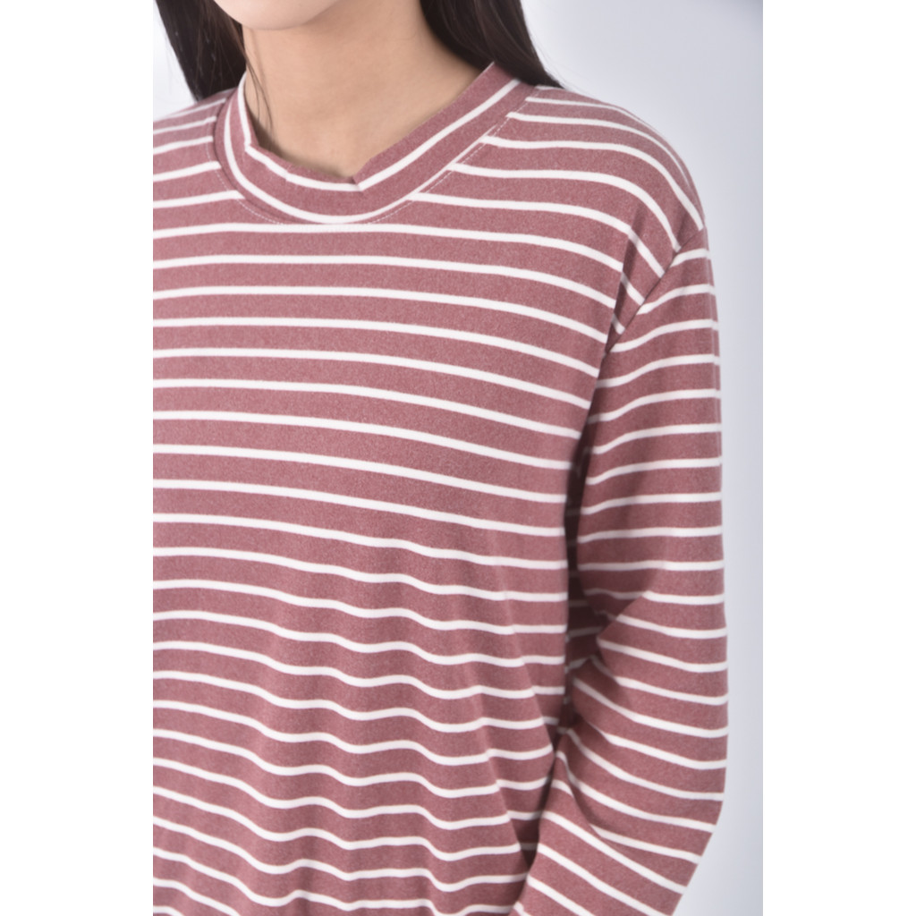 (M) 質感條紋粉色長袖上衣二手衣, , large