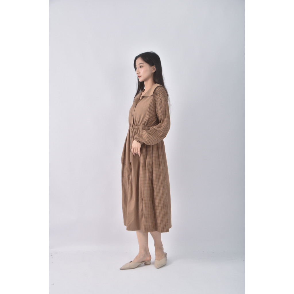 (M) 【作珩私服】ehak sopo質感格紋棕色洋裝二手衣, , large
