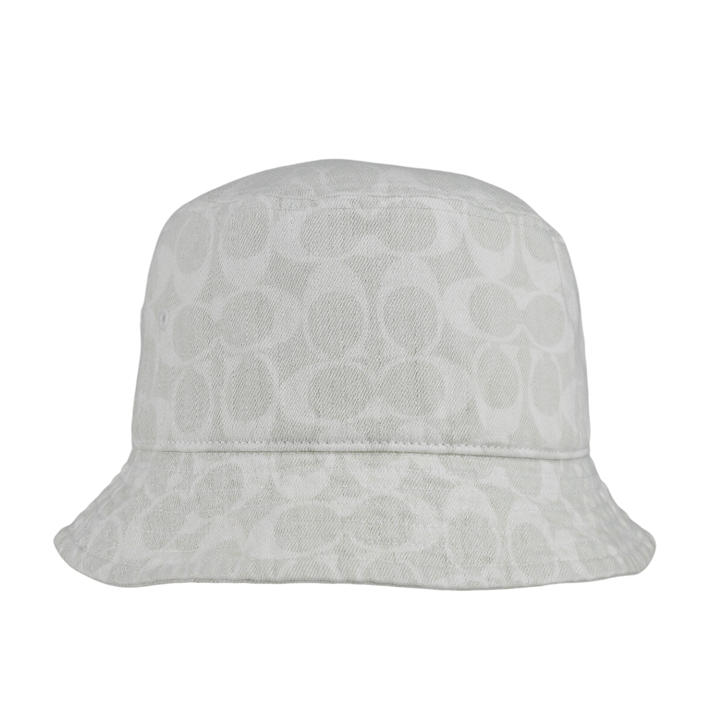 COACH 滿版CC Logo 皮標細節棉質牛仔漁夫帽/白色