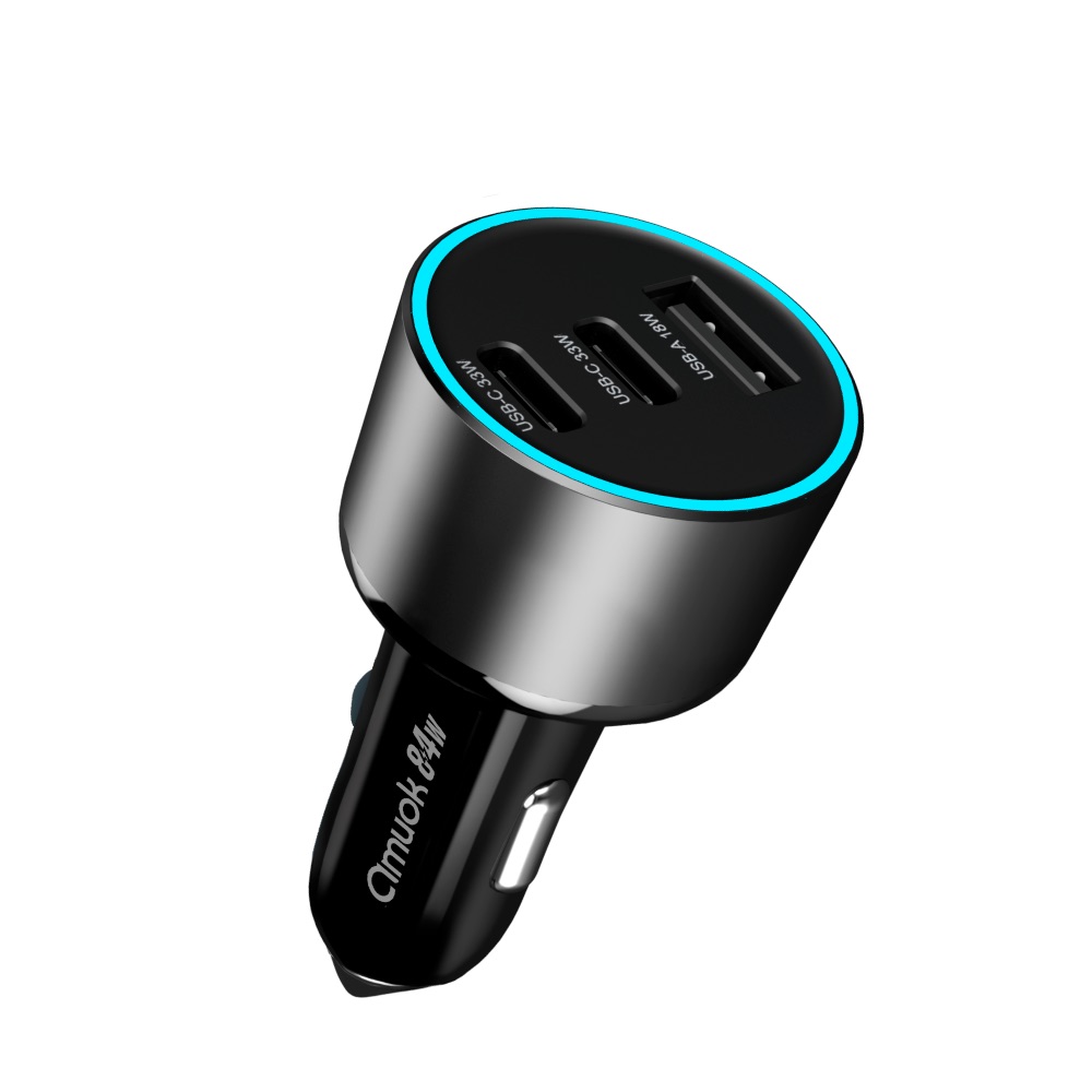 【amuok】84W車載三孔電源供應器 車用充電器 點菸器 點煙器 車充(黑色)