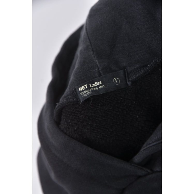 (L) net質感羊毛棉質純棉連帽黑色長袖上衣二手衣, , large