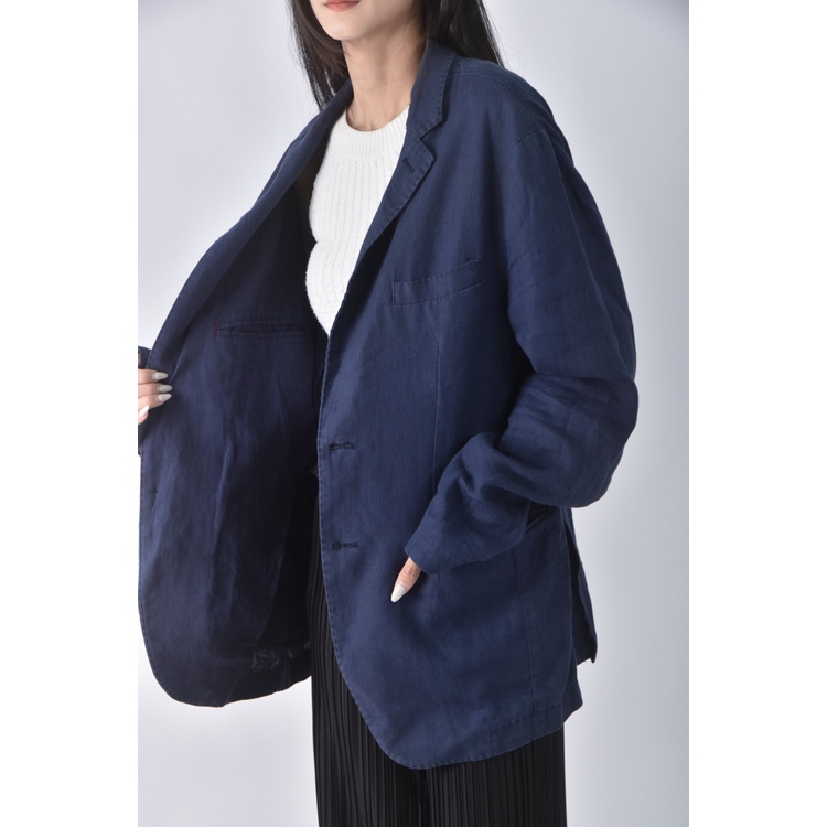 (L) 【陳喬恩私服】tommy hilfiger西裝中性寬鬆排扣藍色外套二手衣, , large