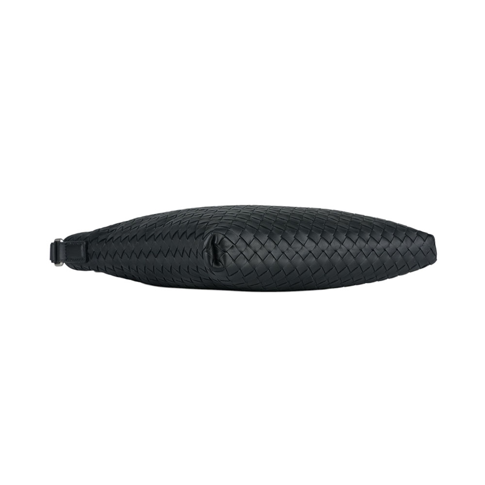 BOTTEGA VENETA 小牛皮編織寬背帶斜背包/黑色, , large