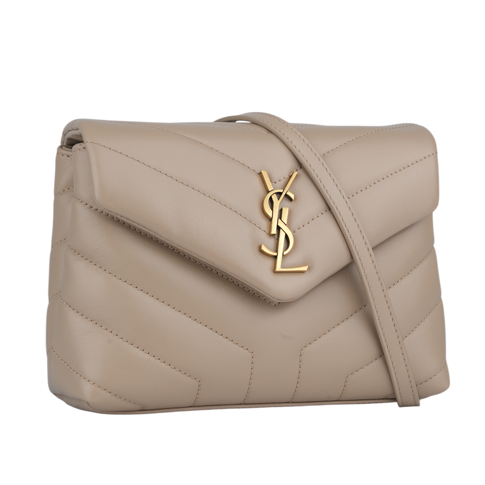 YSL Monogram Lou Lou V紋小牛皮斜背包(MINI)/深米色, , large