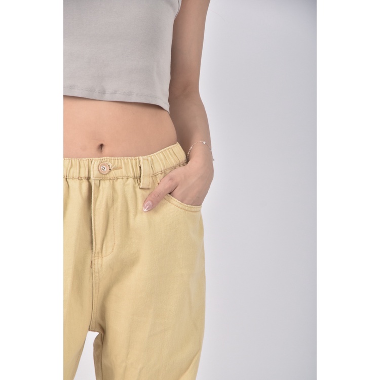 (XL) happy host高腰丹寧牛仔質感黃色長褲二手衣, , large