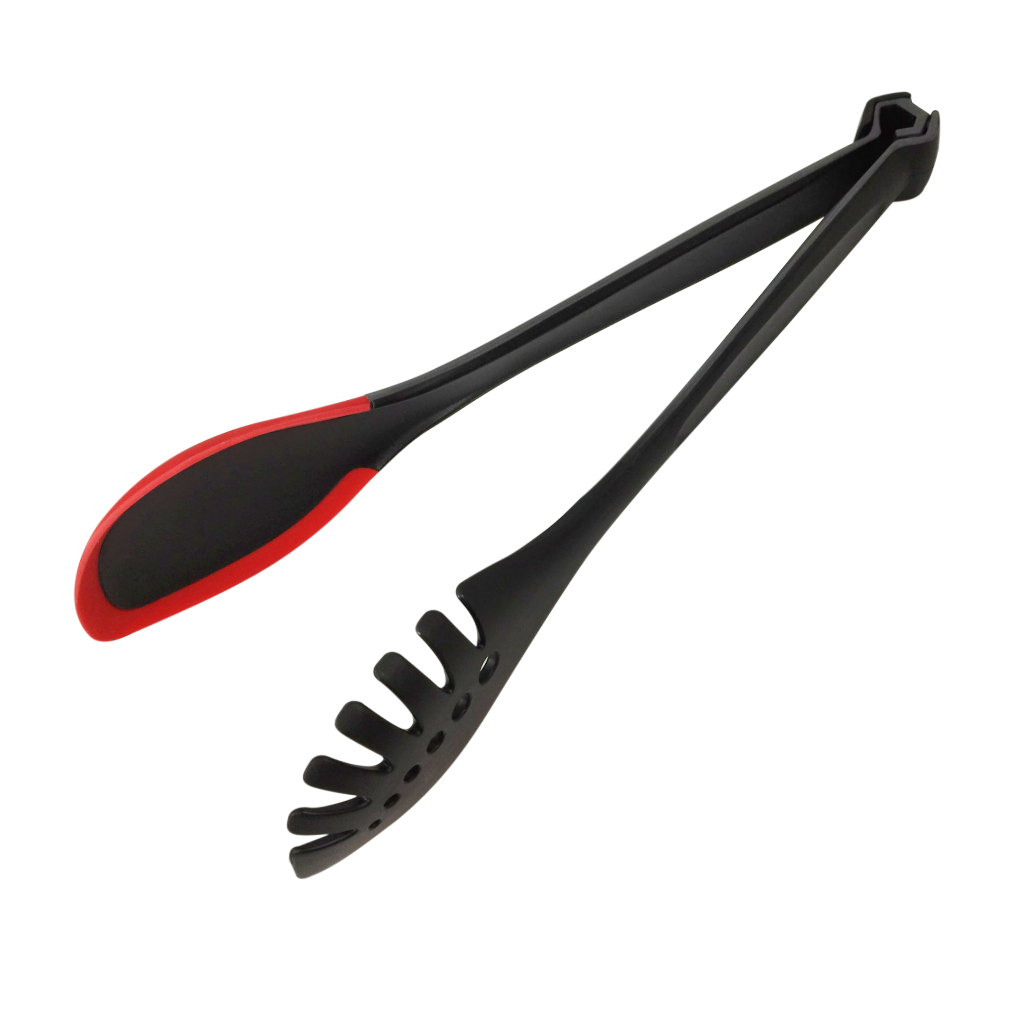 【美國MotherGoose 鵝媽媽】三合一超耐熱 紅黑矽膠食物料理夾20cm, , large