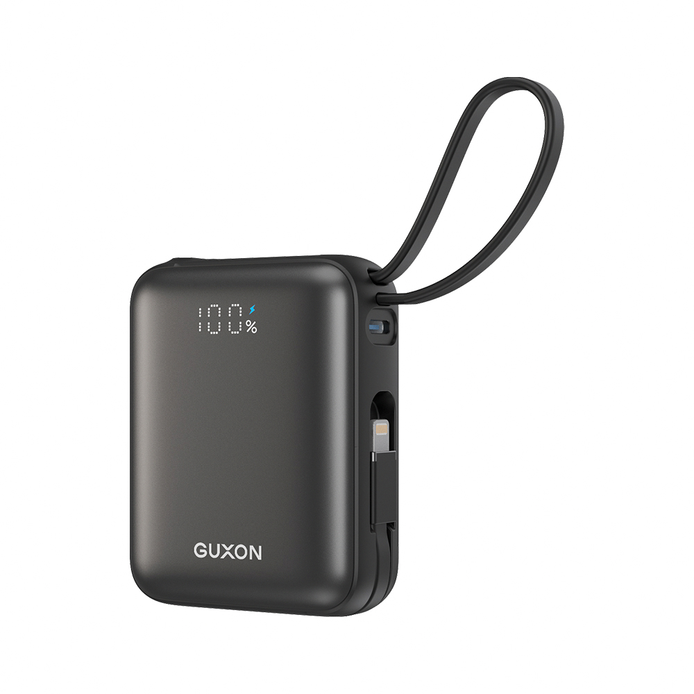 【 GUXON】Quad-Square Dual-Cable Power Bank 10000mAh - Midnight Black, , large