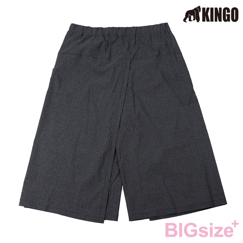 大尺碼-KINGO-貼袋 寬褲裙-深麻灰-444307, , large