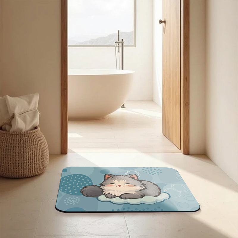 【Monster】 Soft Diatomaceous Earth Absorbent Mat &ndash; Nordic Animal Series (60x40cm) &ndash; Cloud Lazy Cat, , large