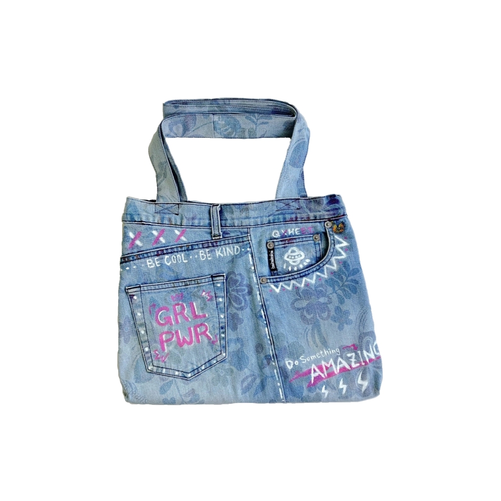 ICEBERG hand-painted denim shoulder bag light blue (XL), , large