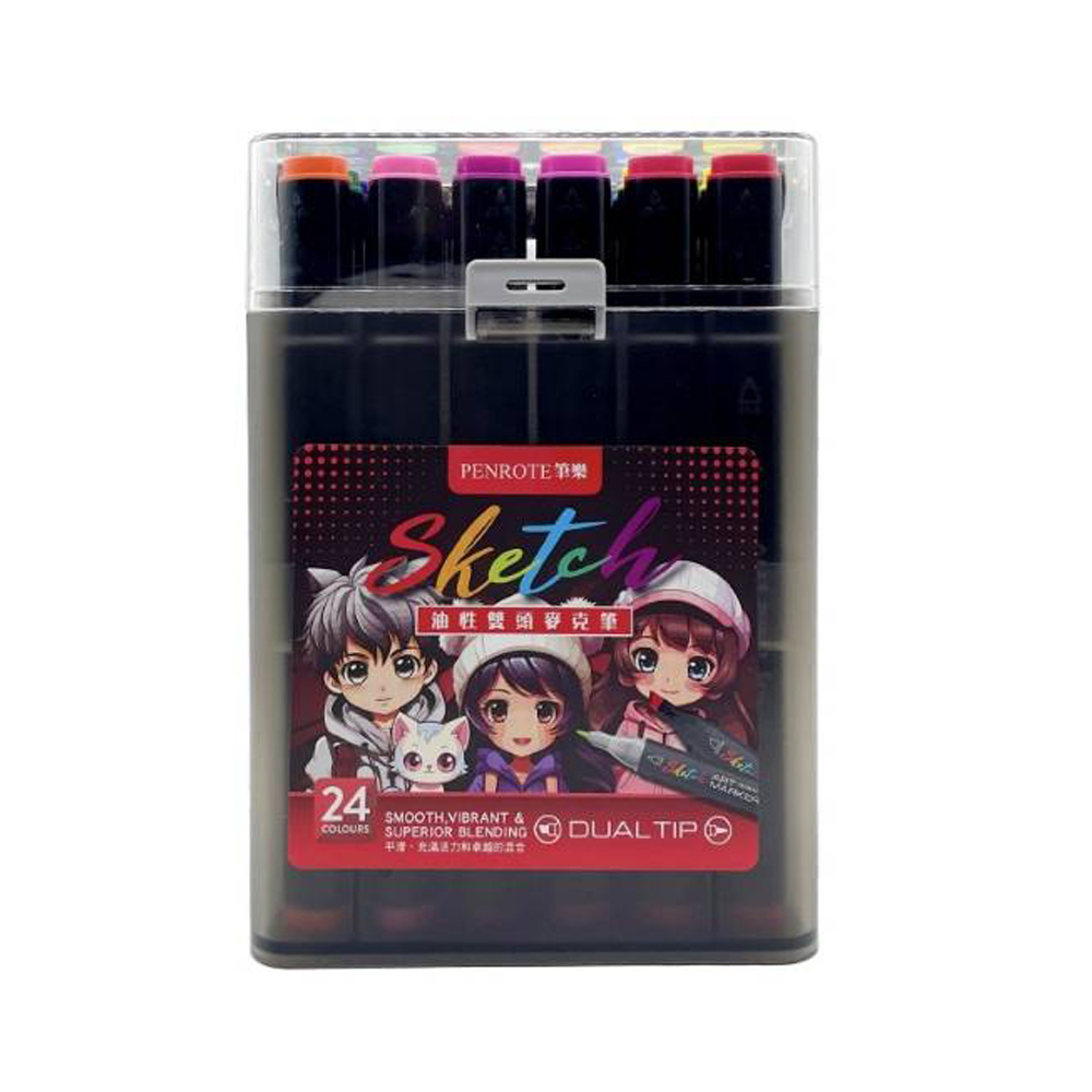 【筆樂 PENROTE】Sketch24色油性雙頭麥克筆 /盒 PE1441, , large