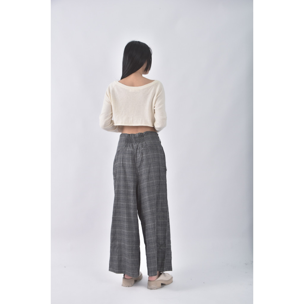 (XL) nnwm woman高腰質感格紋黑色長褲二手衣, , large