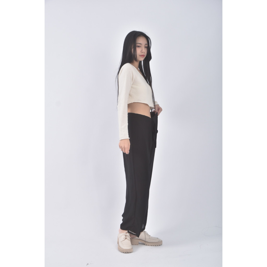 (XL) 高腰質感紡紗黑色長褲二手衣, , large